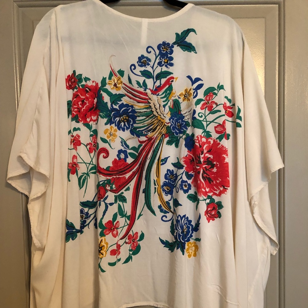 Bird printed kimono over shirt